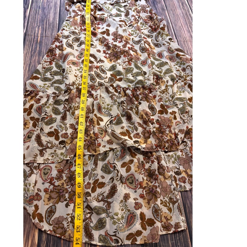 Drew Maxi Dress Womens Large Brown Floral Paisley Wrap Ruffle Terra Vintage - Picture 4 of 12